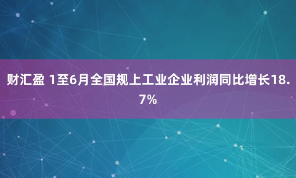 财汇盈 1至6月全国规上工业企业利润同比增长18.7%